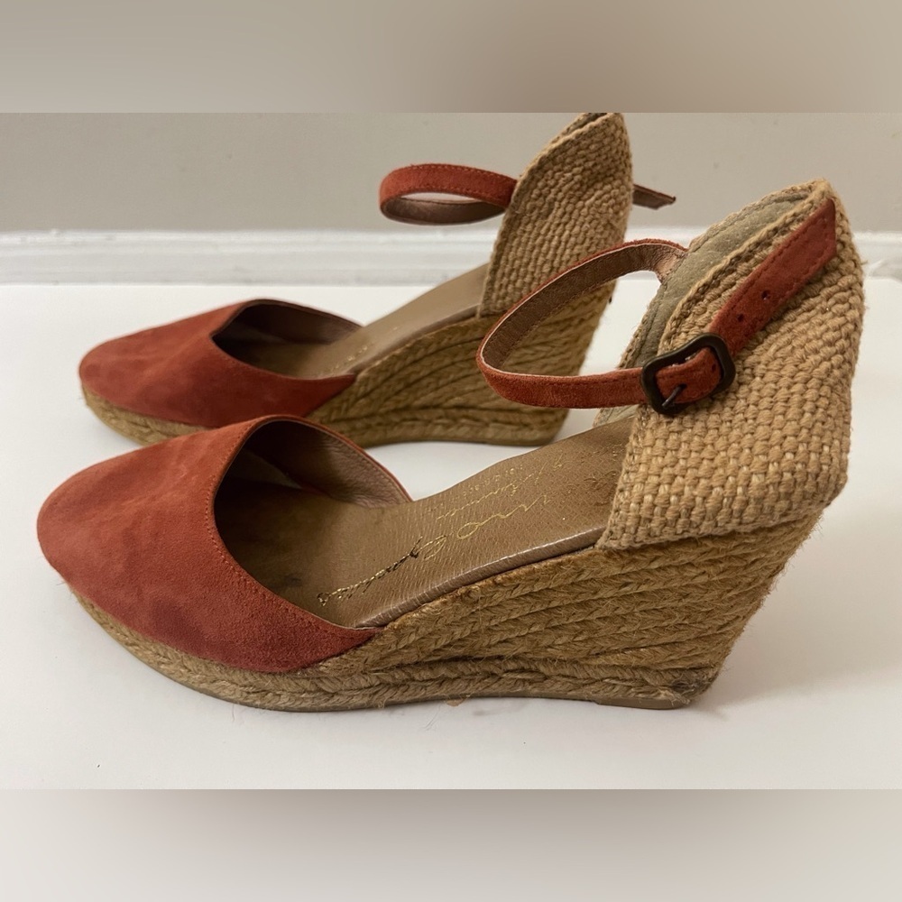 (sold) Italian Gaimo Rust Suede & Tan Espadrille Wedge Heels